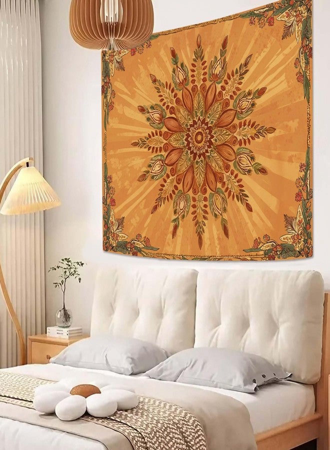 Accnicc Boho Floral Mandala Tapestry for Bedroom Bohemian Flower Wall Tapestry Aesthetic Small Vintage Orange Hippie Indian Tapestries Wall Hanging for Living Room Dorm Decor 48 x 36 Inch - Image 3